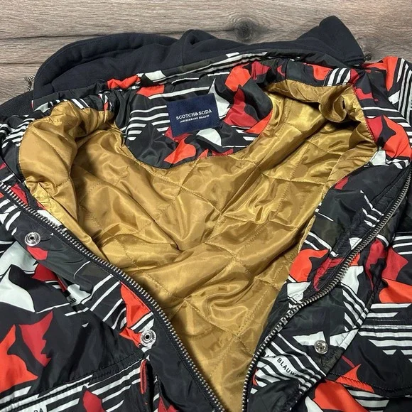 Scotch & Soda Amsterdams Blauw Hooded Geometric Bomber Jacket XL - Picture 6 of 11